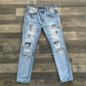 36x33 Foreign Local 1.5 Distressed Jeans Men’s Blue Tapered Leg 100% Cotton